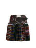 Matchesfashion.com Chopova Lowena - Pleated Check Wool Mini Skirt - Womens - Black Multi