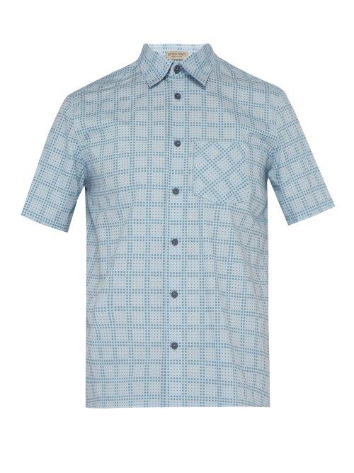 Matchesfashion.com Bottega Veneta - Dot Grid Print Shirt - Mens - Light Blue