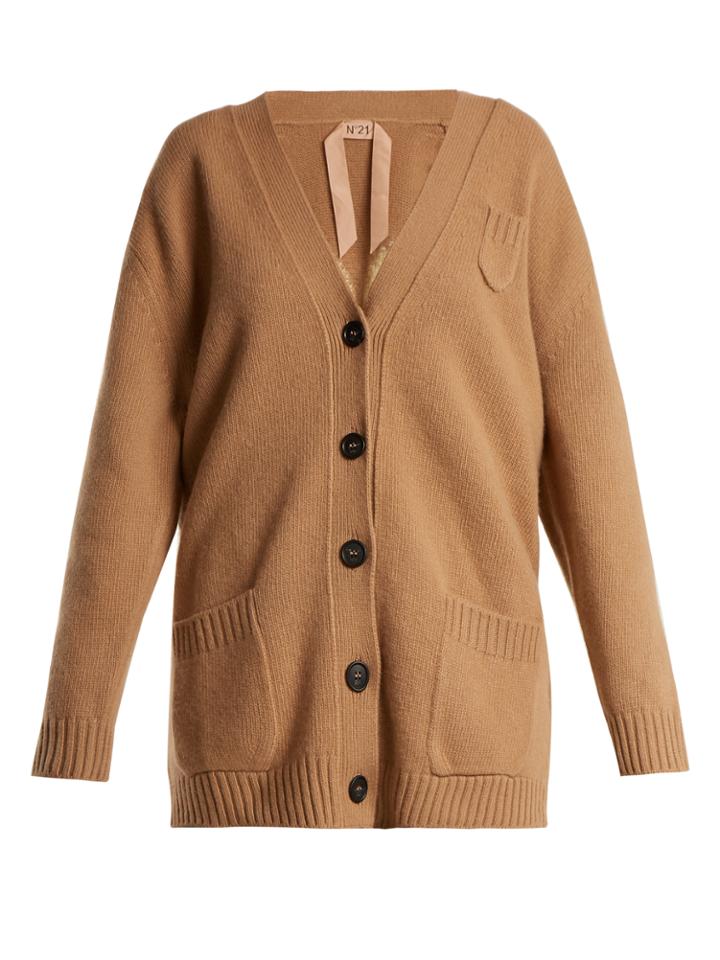 No. 21 Crystal-embellished Clover-intarsia Wool Cardigan