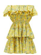 Matchesfashion.com Rhode - Dotty Off-the-shoulder Floral-print Cotton Dress - Womens - Yellow Print