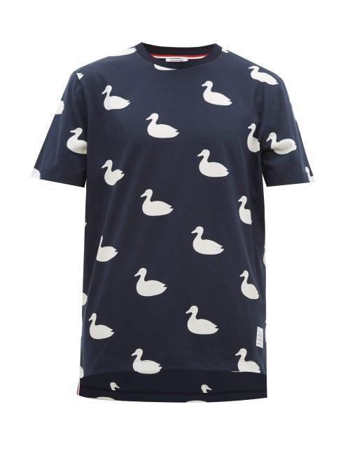 Matchesfashion.com Thom Browne - Duck Print Cotton T Shirt - Mens - Navy
