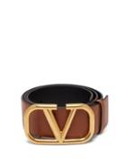 Matchesfashion.com Valentino - Monogram Buckle Full Grain Leather Belt - Womens - Tan
