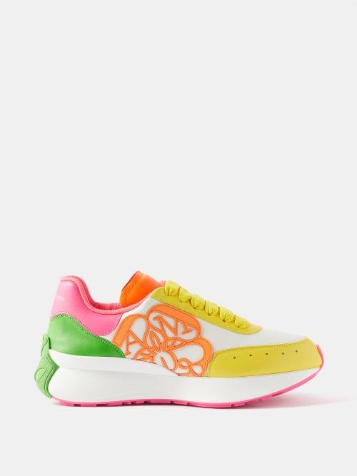 Alexander Mcqueen - Sprint Runner 35 Logo-appliqu Leather Trainers - Womens - White Multi