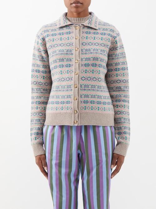 Caro Editions - Ria Fair-isle Wool Cardigan - Womens - Grey Multi