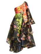Richard Quinn One-shoulder Floral-print Organza And Canvas Dress