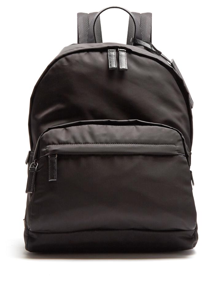 Prada Zip-pocket Leather-trimmed Backpack