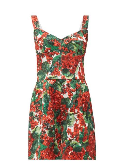 Matchesfashion.com Dolce & Gabbana - Geranium Print Cotton Blend Brocade Playsuit - Womens - Red Multi