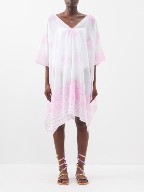 Juliet Dunn - Dhaka Printed Cotton Kaftan Dress - Womens - White Pink
