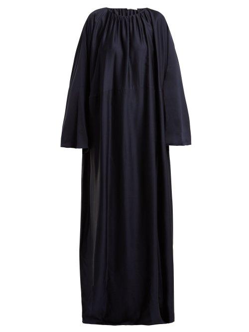 Matchesfashion.com The Row - Nancy Ruched Neck Silk Charmeuse Dress - Womens - Navy