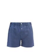 Matchesfashion.com Emma Willis - Slim-fit Linen Boxer Shorts - Mens - Dark Blue