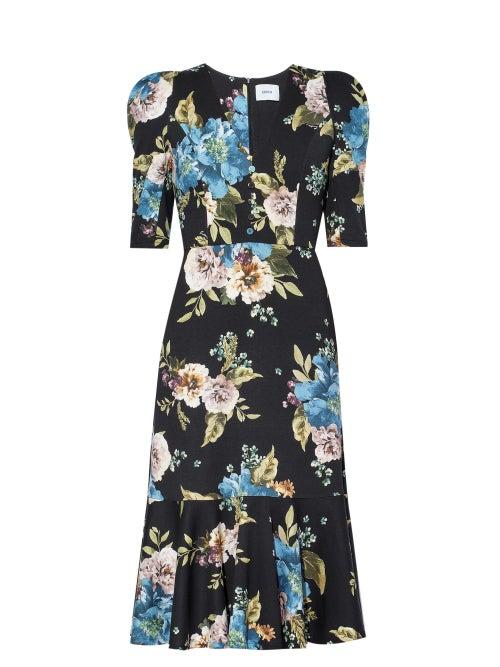 Matchesfashion.com Erdem - Ottavia Carnation-print Jersey Dress - Womens - Black Print