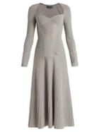 Matchesfashion.com Alexander Mcqueen - Sweetheart Neck Long Sleeved Wool Blend Dress - Womens - Silver