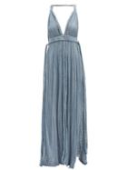 Matchesfashion.com Kasia Kulenty - Selena Braided-trim Pliss Cotton-gauze Dress - Womens - Blue