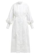 Matchesfashion.com Zimmermann - Lace Insert Cotton Midi Dress - Womens - White