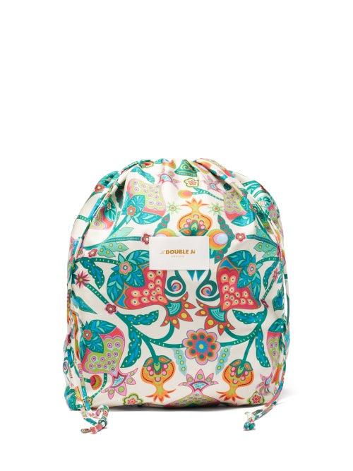Matchesfashion.com La Doublej - Sack Tree Of Life-print Silk-twill Drawstring Bag - Womens - White Multi