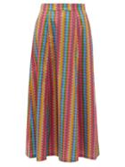 Matchesfashion.com Le Sirenuse, Positano - Camille Waved-stripe Cotton-poplin Maxi Skirt - Womens - Pink Multi
