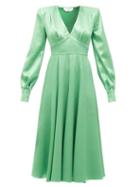 Matchesfashion.com Franoise - Padded-shoulder Satin Midi Dress - Womens - Green