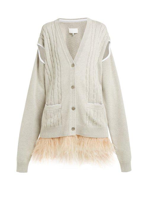 Matchesfashion.com Maison Margiela - Feather Trimmed Wool And Cotton Blend Cardigan - Womens - Beige