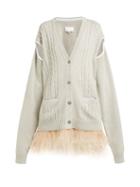 Matchesfashion.com Maison Margiela - Feather Trimmed Wool And Cotton Blend Cardigan - Womens - Beige