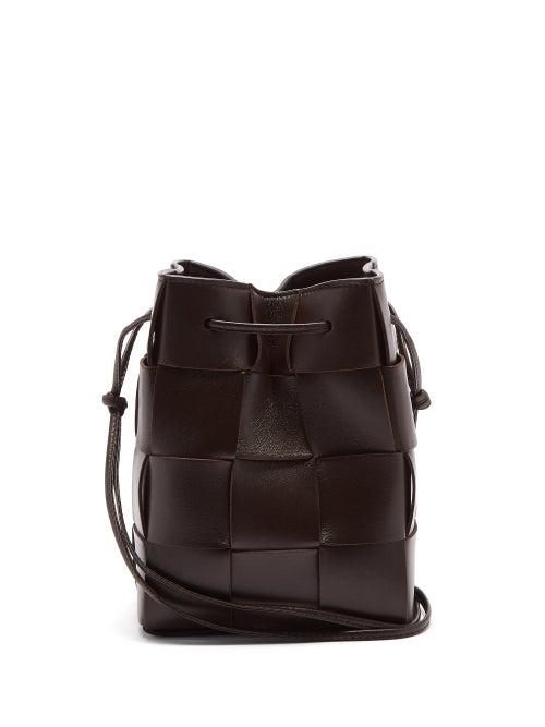 Bottega Veneta - Cassette Intrecciato Leather Bucket Bag - Womens - Dark Brown