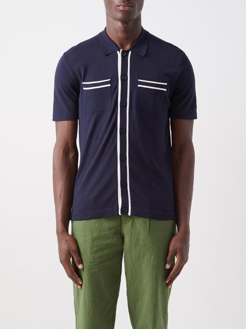 Orlebar Brown - Keeling Stripe-tipped Cotton-blend Shirt - Mens - Navy White