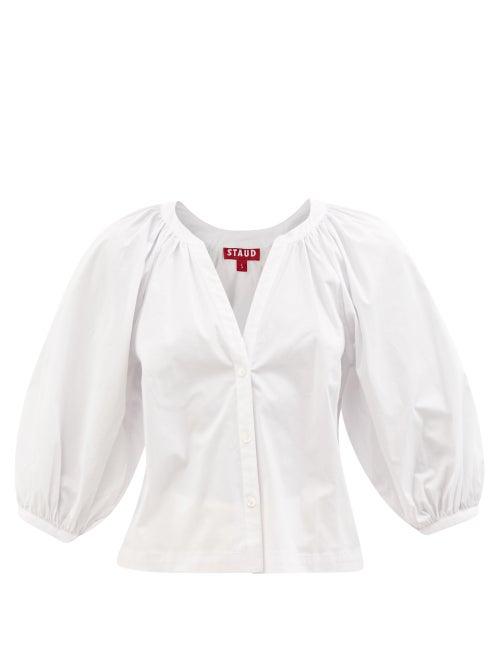 Staud - Dill V-neck Cotton-blend Poplin Blouse - Womens - White