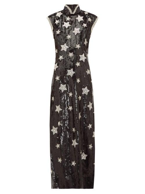 Matchesfashion.com Andrew Gn - Beaded Star Sequinned Silk Blend Gown - Womens - Black Silver
