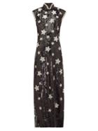 Matchesfashion.com Andrew Gn - Beaded Star Sequinned Silk Blend Gown - Womens - Black Silver