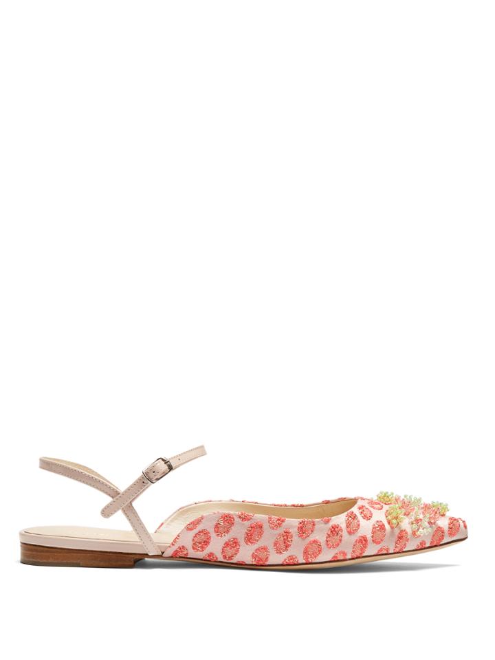 Delpozo Brocade And Bead-embellished Flats