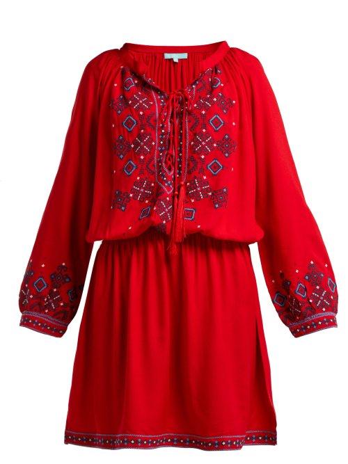 Matchesfashion.com Melissa Odabash - Nadja Geometric Embroidered Crepe Mini Dress - Womens - Red