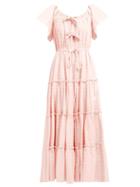 Matchesfashion.com Innika Choo - Geometric Embroidered Tired Cotton Midi Dress - Womens - Light Pink