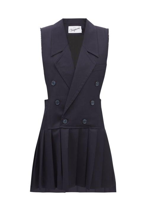 Vaquera - Raw-edge Sleeveless Wool Blazer Dress - Womens - Navy