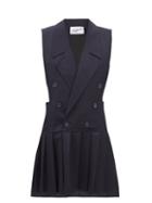 Vaquera - Raw-edge Sleeveless Wool Blazer Dress - Womens - Navy