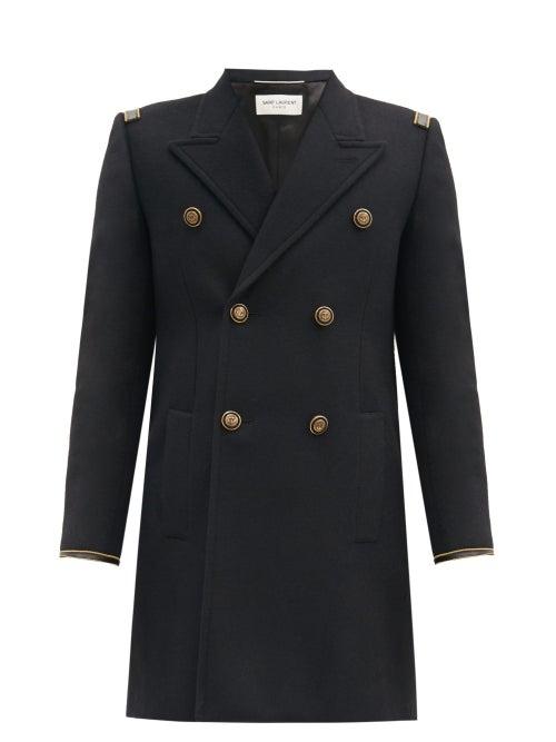 Matchesfashion.com Saint Laurent - Anchor-button Double-breasted Wool Coat - Mens - Black
