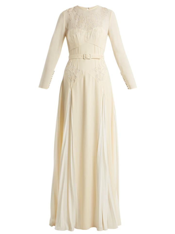 Self-portrait Pleated-skirt Belted Crepe Dress