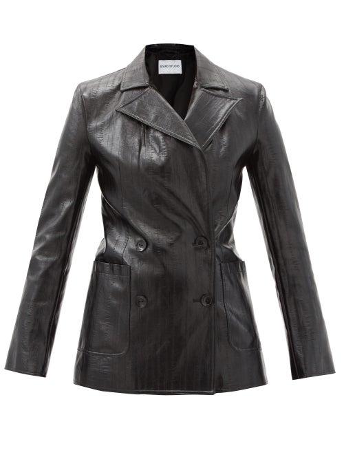 Matchesfashion.com Stand Studio - Emerina Double-breasted Faux-leather Blazer - Womens - Black
