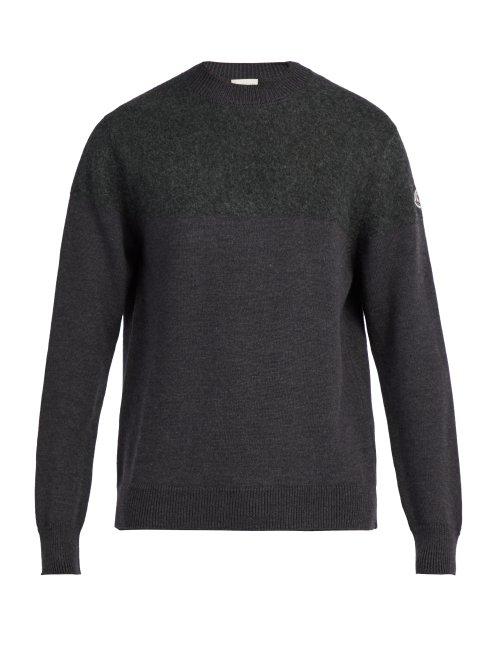 Matchesfashion.com Moncler - Crew Neck Gauge Knit Wool Sweater - Mens - Dark Grey