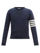 Mens Rtw Thom Browne - Four-bar Intarsia Buttoned Wool Sweater - Mens - Navy