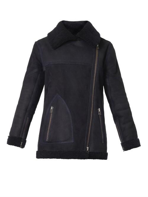 Freda Navy Shearling Biker Coat