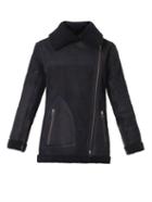 Freda Navy Shearling Biker Coat