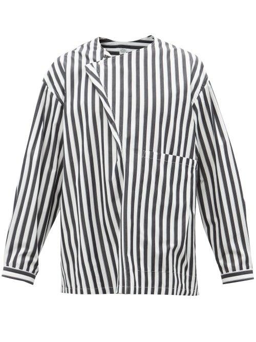 E. Tautz - Lineman Foldover-neck Striped Cotton-poplin Shirt - Mens - Blue White