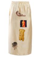 Matchesfashion.com Marni - Sculpture Print Silk Twill Midi Skirt - Womens - Beige Print