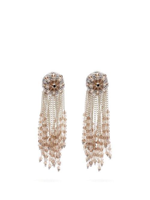 Matchesfashion.com Oscar De La Renta - Tassel Beaded Clip On Earrings - Womens - Silver