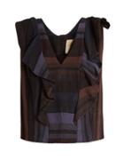 Matchesfashion.com Ace & Jig - Maggie Ruffled V Neck Striped Cotton Top - Womens - Dark Blue