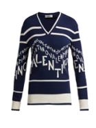 Matchesfashion.com Valentino - Logo Intarsia Wool Blend Sweater - Womens - Navy White