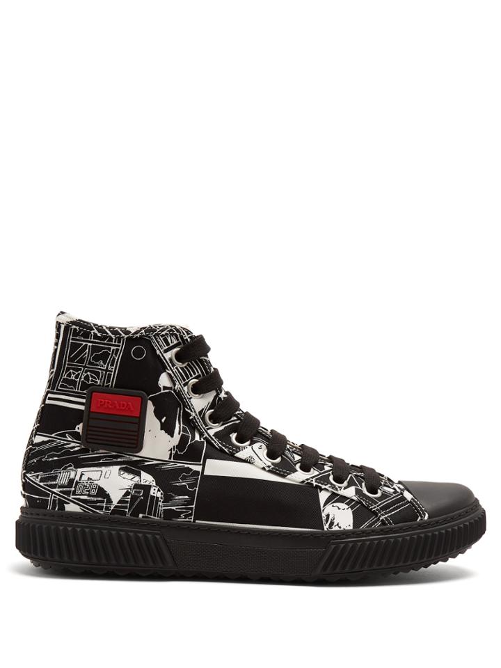 Prada Comic-print High-top Canvas Trainers