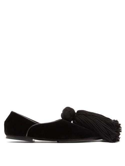 Matchesfashion.com Jil Sander - Tasselled Velvet Flats - Womens - Black