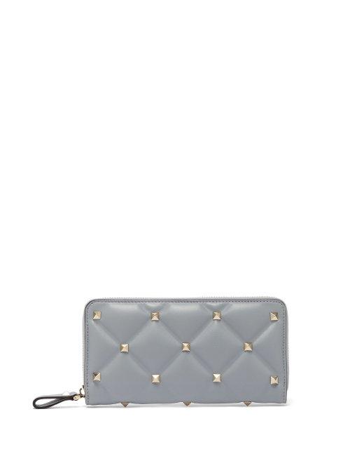 Matchesfashion.com Valentino - Candystud Leather Zip Around Wallet - Womens - Light Blue