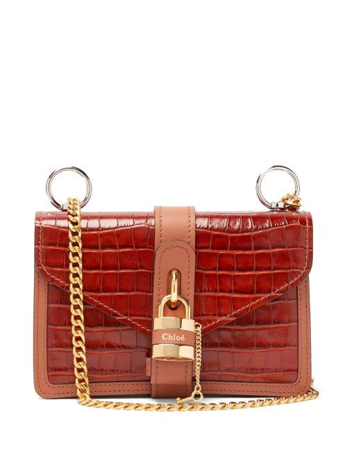 Matchesfashion.com Chlo - Aby Croc-embossed Leather Shoulder Bag - Womens - Brown