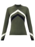 Matchesfashion.com Perfect Moment - Chevron-striped Merino-wool Jersey Sweater - Womens - Green